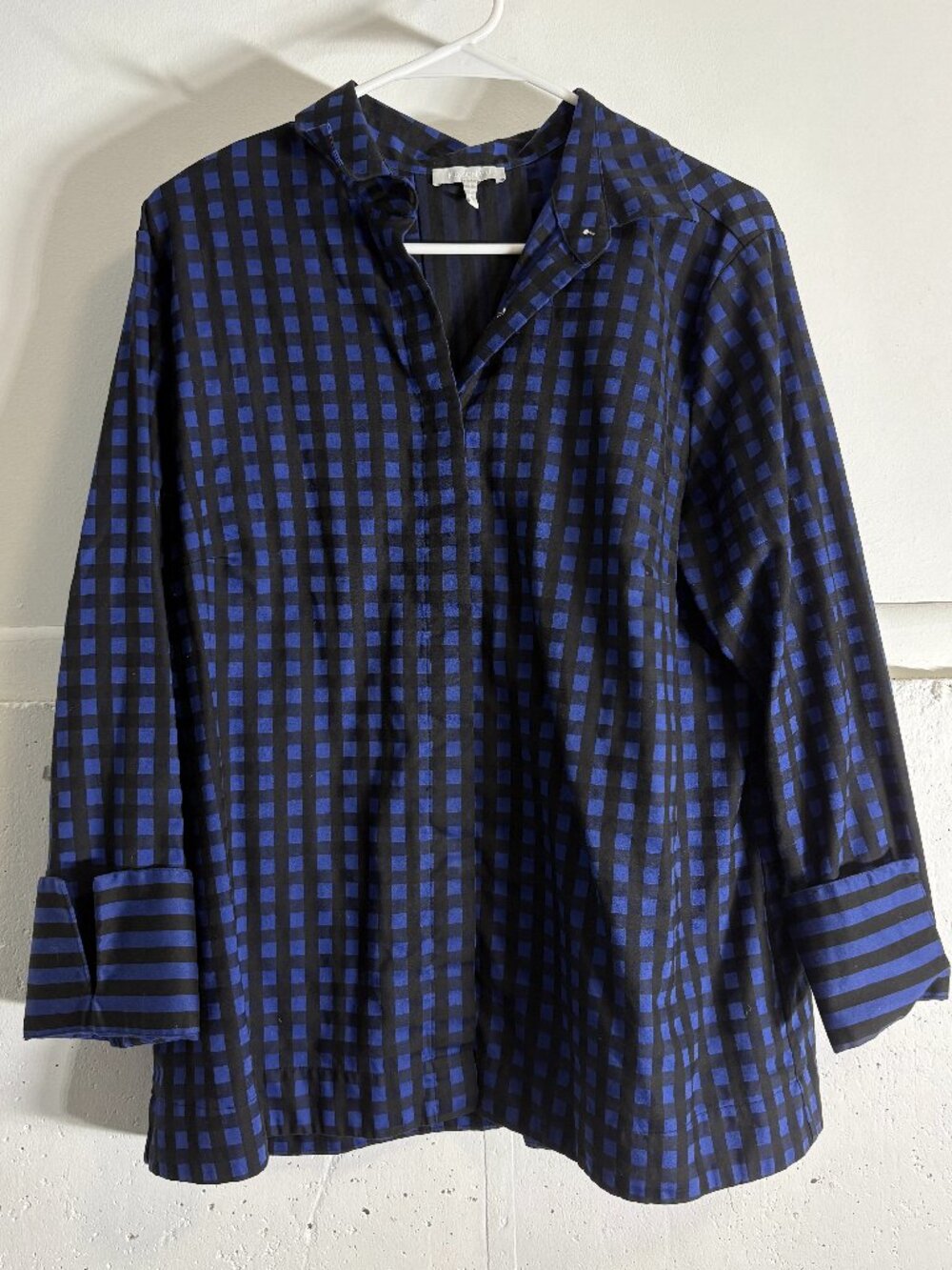 Hinson Wu Xena Blue & Black Gingham Check Cotton Blouse